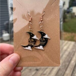Black and White Moon Skull Earrings